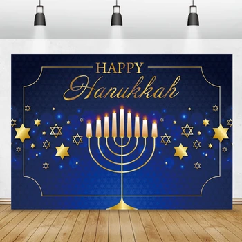 Laeacco zsidó újévi plakát Boldog hanuka parti háttér Csillagok égő gyertyák minta Kék fal fotózás háttér