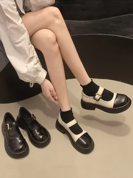 Női cipő Mary Jane 2023 tavasz és ősz Új vintage kényelmes vastag talpú kerek orrú bőrcipő