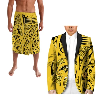 Polinéz férfi alkalmi öltöny Kétrészes hajtókás öltöny egyedi Bármilyen minta Esküvői fogadás Hivatalos báli öltöny Retro design