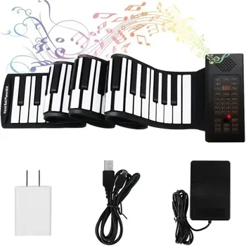 Hordozható 88 billentyűs elektronikus zongora MIDI és USB újratölthető ABS puha szilikon rugalmas billentyűzet Digitális zongora kürttel és pedállal