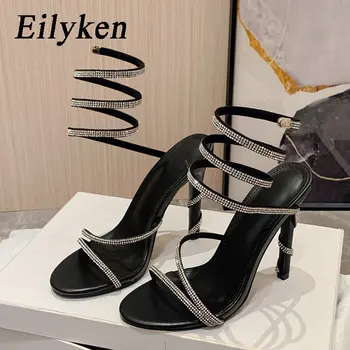 Eilyken Fashion Design Open Toe női szandál Street Style Stiletto High Heels Crystal Wrap Strap Pole Táncoló szexi cipő