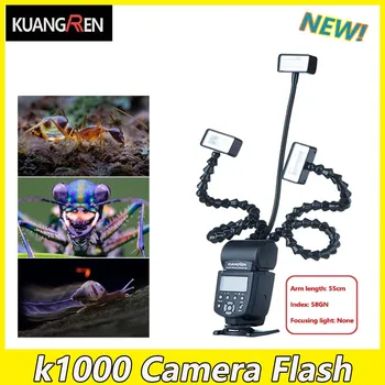 Kuangren K1000 fényképezőgép vaku makró fény makró LED mester makró háromfejű univerzális zseblámpa Sony Nikon Canon