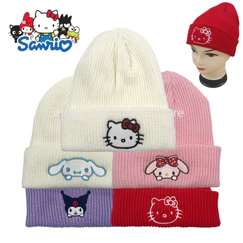 Sanrio Hello Kitty hímzett kötött kalap Aranyos anime figurák Ősz Tél Meleg kalapok Párok pulóver kalap sapkák Születésnapi ajándék