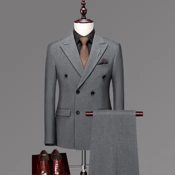 Alkalmi szmokingok esküvőre Férfi üzleti öltöny Férfi 3 darab (Blazer+Pant+Vest) Slim Groom Trendi brit duplamellű öltönyök