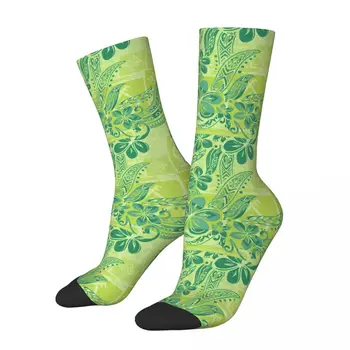 Vicces zokni férfiaknak zöld Malu Mana Absztrakt hiphop Harajuku Szamoai boldog minőségi minta Fiú legénység kompressziós zokni