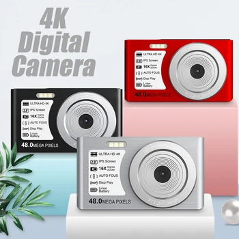 Mini digitális fényképezőgép 48MP 4K 16X zoom Autofókuszos webkamera 32GB kiterjesztett memória Remegésgátló beépített töltőfény belépő szintű kamera