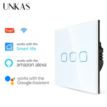 UNKAS intelligens kapcsolók 1/2/3 Gang Wifi Touch Light kapcsoló fali érzékelő kapcsolók Tuya Control Smart Life Google Alexa