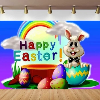 Boldog húsvéti fotózás Háttér Színes húsvéti zászló Nyuszi füves tojás Háttér Jézusnak Húsvéti tavaszi parti dekoráció