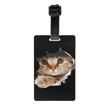 Egyéni aranyos macska poggyászcímke névkártyával Adatvédelmi borítóazonosító címke utazótáska bőröndhöz