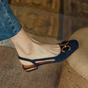 Zapatillas Francia lapos cipő nőknek Szezonon kívül Költséghatékonyság Retro orrú szandál Velúr alkalmi cipő Szószíj Női cipők