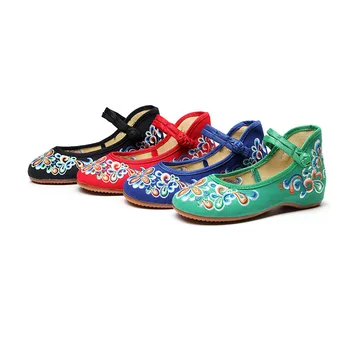 Tavasz Ősz sekély szájú cipők Kínai stílusú Cheongsam cipők Kerek orrú vászon hímzett szövetcipők