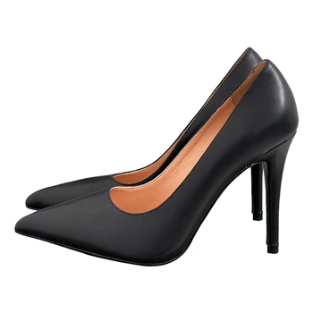 Elegáns női sarkú cipő Tavasz Ősz Új Luxus Nők Valódi bőr tűsarkú cipő Női sarok magas