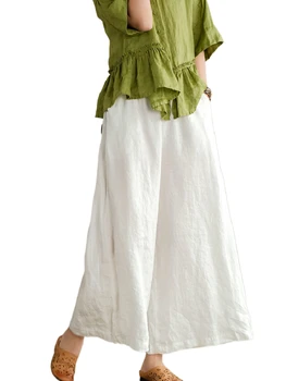 2023 Nyári nők alkalmi bő nadrág pamut vászon otthoni viselet táskás széles szárú nadrág egyszínű egyenes nadrág női kocogók