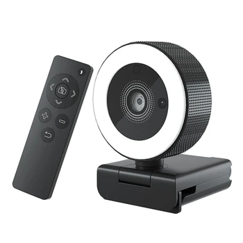 1Set HD USB Webkamera távirányító Fill Light hordozható 400MT Webkamera Fekete 2K autofókuszos számítógépes webkamera