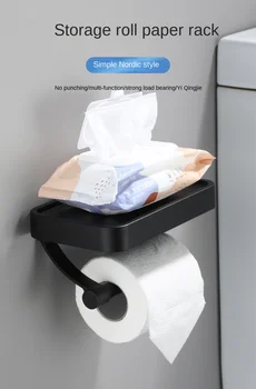 Fekete, nem lyukasztó Mobiltelefon tartó Papírtörlő Fürdőszoba tér Alumínium sűrített papírtartó WC papírtekercs tartó