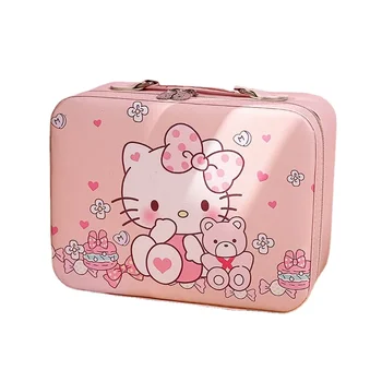 MINISO Hello Kitty Aranyos rajzfilm sminktáska nőknek Kuromi PU Fashion nagy kapacitású hordozható kozmetikai tároló doboz tükörrel