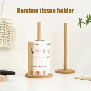 Bambuszfa WC-papírtartó Papírtekercs álló rendszerező Fürdőszoba akasztó Szövettartó Konyharuha horog Frissen tartó film