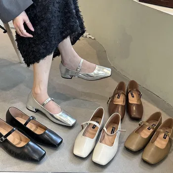 Új nők Mary Jane cipők Őszi koreai stílus Szögletes lábujj Egyszínű Sekély száj Alkalmi Mokaszinok Divatlakások Zapatos Mujer