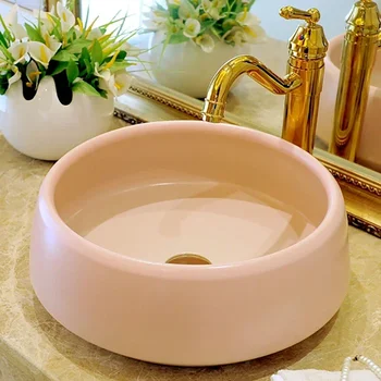 Európai stílusú rózsaszín asztali medence Egymedencés fürdőszobai mosdó Kerámia medence Háztartás Kis méret A virágcserép Erkélyes medence