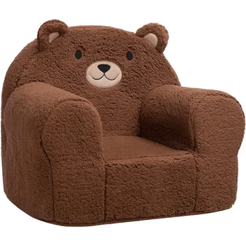 ALIMORDEN Kids Ultra-Soft Snuggle Foam töltött szék, Single Cuddly Sherpa kanapé fiúknak és lányoknak, Caramel Bear