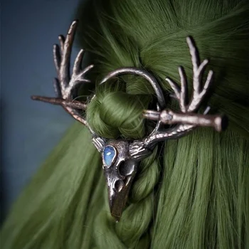 Vintage holdkő hajpálcák nőknek Gótikus retro juhar varjú koponya agancs haj evőpálcika hajtűk viking haj kiegészítők