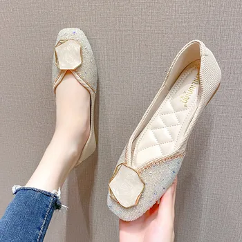 Fashion Square gomb Luxus strassz női lakások Női esküvői parti munkacipők Kiváló minőségű sekély lapos cipők
