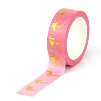 #F261 ÚJ 1DB 10M Dekor Arany fólia Rózsaszín flamingó ragasztó maszkolás Washi szalag Naplózás Aranyos írószerek Iskolai kellékek