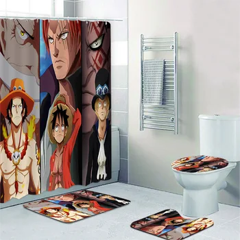 Új anime One Piece Three Brothers kollázs Fürdőszoba függöny szett Chopper Luffy zuhanyfüggöny fiúknak WC kiegészítők dekoráció