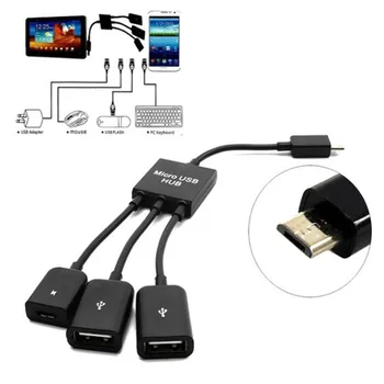  Hot sale 3 az 1-ben Micro USB Host OTG töltőelosztó kábel adapter elosztó Android okostelefonokhoz Tablet fekete kábel