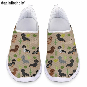 Doginthehole rajzfilm Állati tacskó nyomtatás alkalmi lapos cipő nőknek Nyári fényáteresztő hálós cipő Kórházi ápolási cipő
