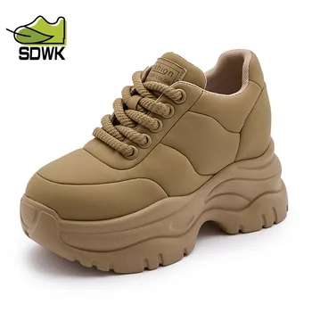 SDWK 8CM vastag alkalmi platform valódi bőr ék tornacipők női cipők bőr sarokpumpák csizmák női őszi téli cipők