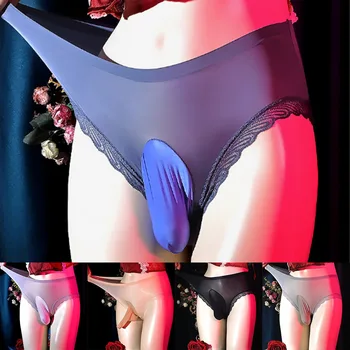 Rugalmas férfi fehérnemű nyitott/zárt kakasujj erotikus fehérnemű varrat nélküli rövidnadrág selymes vékony átlátszó tanga sissy meleg tasak nadrág