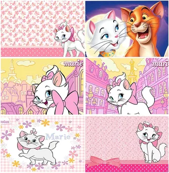 Disney Lovely Sweet Pink Marie Cat hátterek lányoknak Születésnapi parti dekoráció Testreszabott hátterek Újszülött banner kellékek