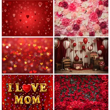 SHUOZHIKE Romantikus Valentin-napi fotózás Hátterek Kellékek Vörös rózsa Szikrázó esküvői szerelem Szív Stúdió háttér VS-89
