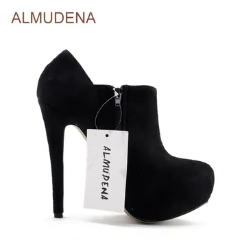 Nubuk Solid Black Platform Vékony magas sarkú bokacsizma Alkalmi Divat Tavasz Ősz Női cipők