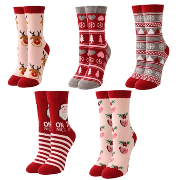2022 Új érkezés Téli karácsonyi zokni Meleg gyapjú Női zokni Megvastagodik a Mikulás karácsonyfa Jávorszarvas zokni Harajuku vicces zokni