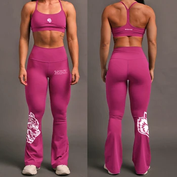Darc Women Flare Leggings Téli edzőtermi viselet Rózsaszín nadrág Jóga harisnya Farkasfej Divat Sportruházat Női kerékpározás Futónadrág