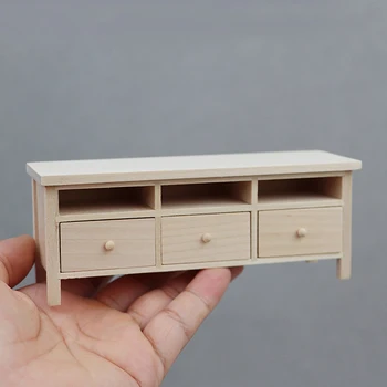 1:6 1:12 Babaház miniatűr fa TV-szekrény Könyvespolc Üvegszekrény Fiókos szekrény Porszekrény Bútor Modell dekoráció Játék