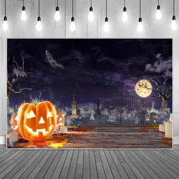 Halloween Tök fények Várkapu dekoráció Fotózás Hátterek Fiúk Felhő csontváz Férfiak Denevérek Fa Party Fotó hátterek