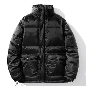 Új téli vastag férfi kabát ifjúsági alkalmi laza plus size meleg állványú galléros dzseki