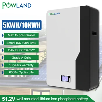 Powland 48V 200Ah Powerwall LiFePO4 akkumulátor 6000 ciklus napelemes kikapcsoláshoz / bekapcsoláshoz Beépített BMS CAN RS485-tel 10 év garancia