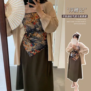 Plus enyhén kövér Nagy méretű női ruházat Női nemzeti stílus Három részes szett tinta Kínai ősi ruházat Retro szettek