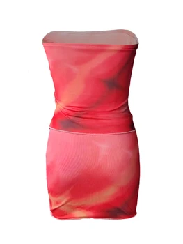 CHQCDarlys női szexi nyári kétrészes ruhák Y2K nyakkendőfesték nyomtatás aszimmetrikus húzózsinór vékony bandeau és miniszoknya szett