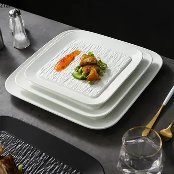 Négyzet alakú kerámia tányér Nyugati ételtál Steak tányérok Tészta étel tálaló tányérok Gyümölcsétel saláta tál Szusi étel tary