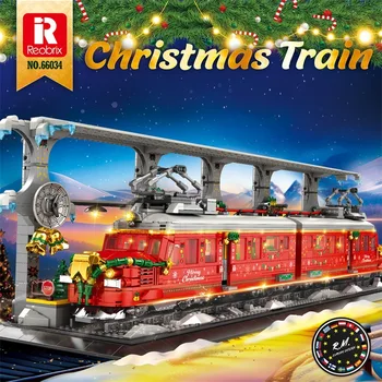 Reobrix 66034 Karácsonyi vonatmodell Vasúti pálya sorozat Kis részecske összeszerelés Játékok Építőelemek Gyermek ünnepi ajándékok