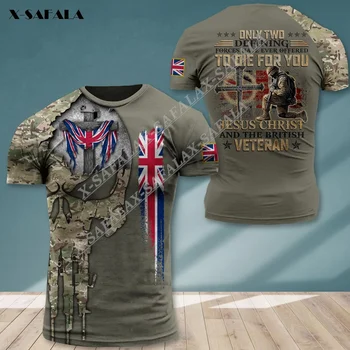 Nagy-Britannia Veterán koponya hadsereg ország zászló Egyéni név 3D nyomtatott rugalmas erő póló Nyári kerek nyakú férfi női alkalmi felső