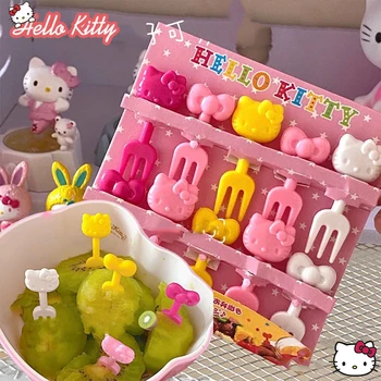 Hello Kitty Gyümölcsvillák Bento Zöldséges edények Aranyos Mini kisgyermek Gyermek fogpiszkáló Gyerek ételválasztás Rajzfilm Party Gyümölcs villák