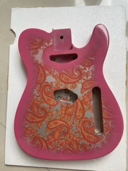 elektromos gitártest mahagóni bevonattal, gyönyörű fényes rózsaszín amőba minta, hordó rész, 5,7 cm-es zseb, kiváló minőségű