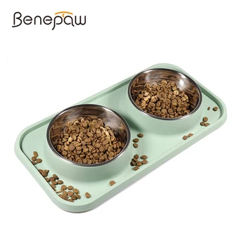 Benepaw elegáns kialakítású dupla macskatál tartós, csúszásmentes kisállat kutyaetető kivehető rozsdamentes acél tál könnyen tisztítható
