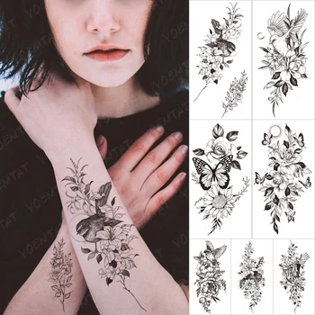 Vízálló ideiglenes tetováló matrica Madár nap levelek virágok Flash tetoválások Hold napraforgó test Art kar hamis Tatoo nők Férfiak